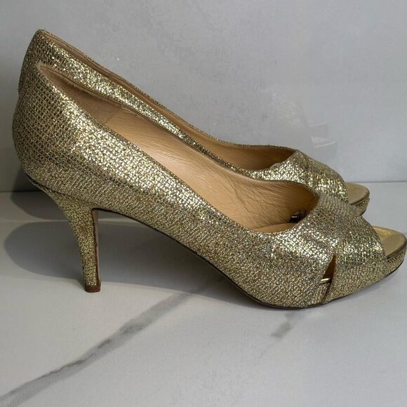 Kate Spade Women Glitter Effect Cross Strap Sequin High Heels Shoes Gold Size 8 - Picture 10 of 11